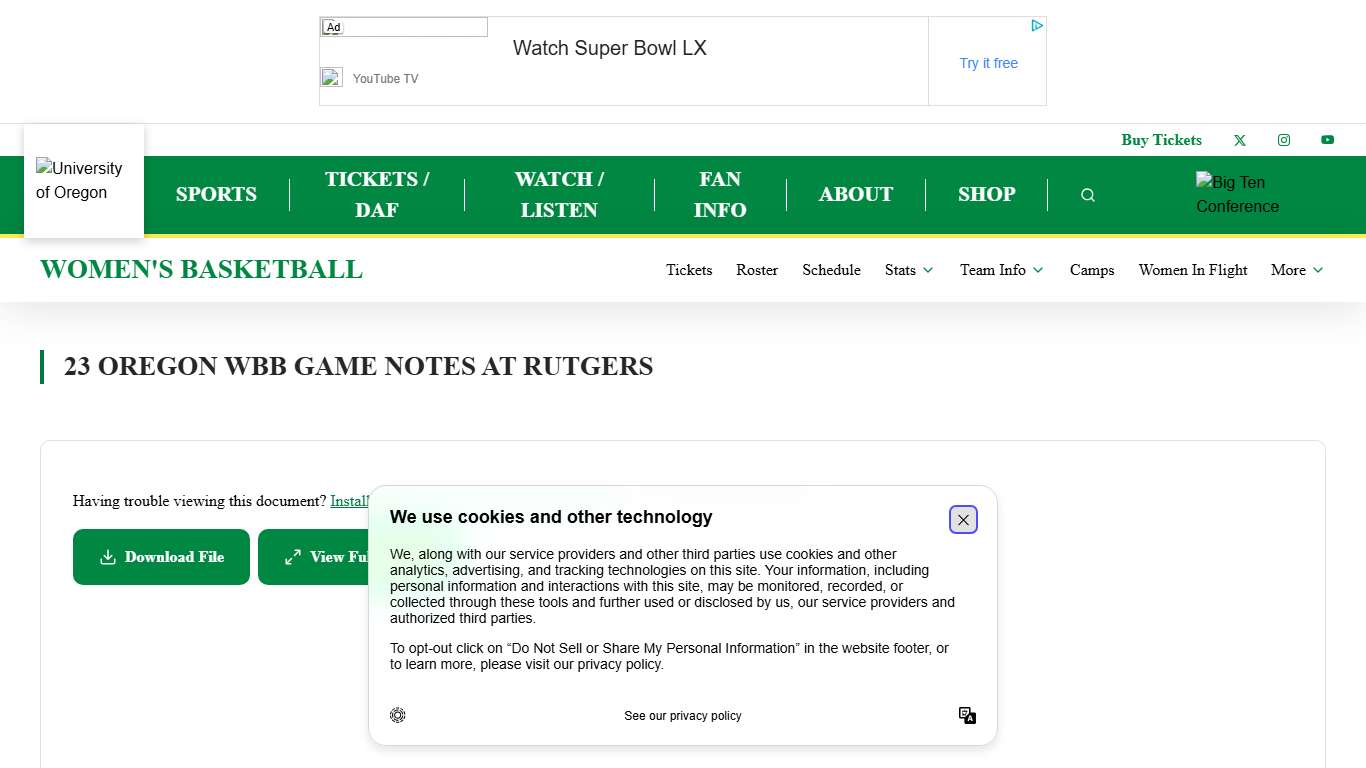 23 Oregon WBB Game Notes at Rutgers - University of Oregon Athletics